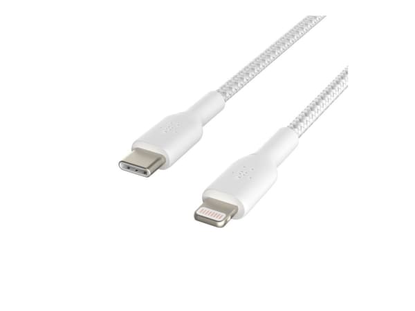 Belkin BoostCharge - Lightning-kabel - 24 pin USB-C hane till Lightning hane - 2 m - vit - USB-strömförsörjning (18W)