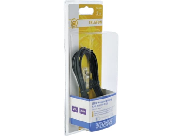 Schwaiger 3.0m RJ-11 - RJ-45, 3 m, RJ-11, RJ-45, Svart, Hanstik