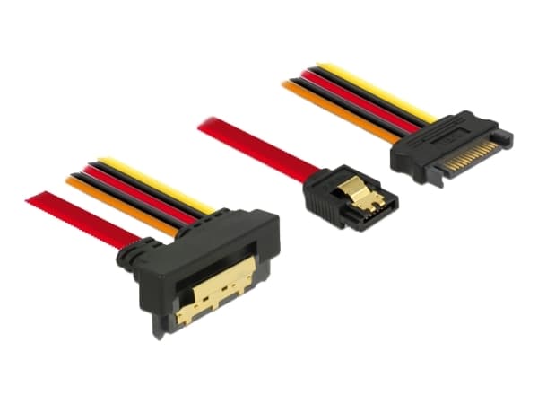 Delock - SATA-kaapeli - Serial ATA 150/300/600 - SATA, SATA strøm til SATA kombi (R) nedvinklet - 30 cm