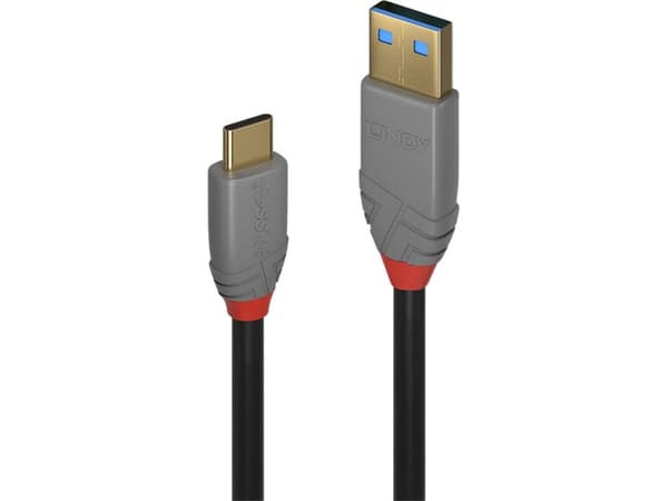 Lindy 36911, 1 m, USB C, USB A, 10 Gbit/s, Sort, Grå