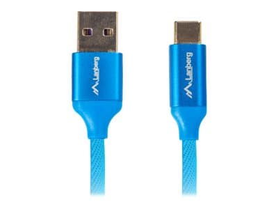 Lanberg Premium - USB-kabel - 24 pin USB-C (hane) till USB (hane) - USB 2.0 - 5 A - 50 cm - blå
