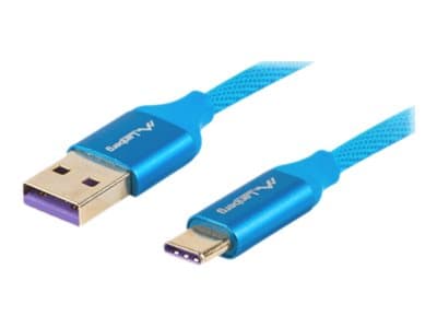 Lanberg Premium - USB-kabel - 24 pin USB-C (hane) till USB (hane) - USB 2.0 - 5 A - 50 cm - blå