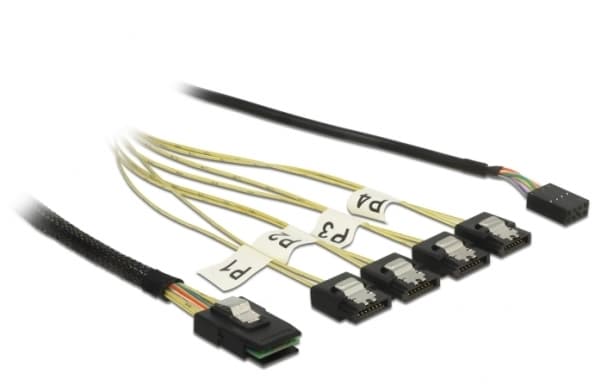 Delock - Intern SAS-kabel - SAS 6Gbit/s - mini-SAS (SFF-8087) till SATA, sidoband - 1 m
