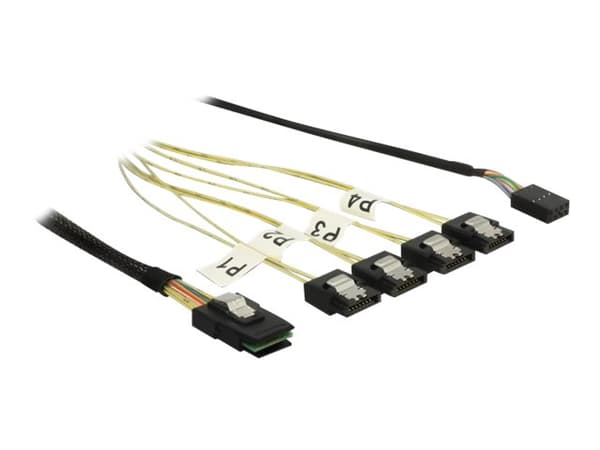 Delock - SAS intern kabel - SAS 6Gbit/s - Mini SAS (SFF-8087) til SATA, sidebånd - 1 m