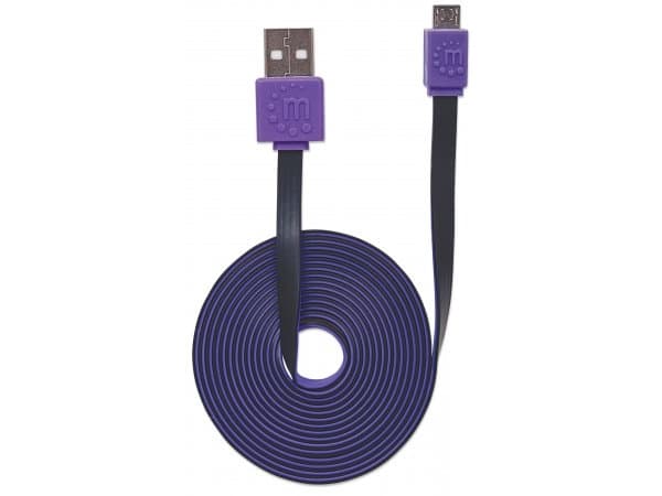 Manhattan - USB-kaapeli - Micro-USB Type B (uros) USB:hen (uros) - USB 2.0 - 1 m - muotoiltu, litteä - violetti/musta