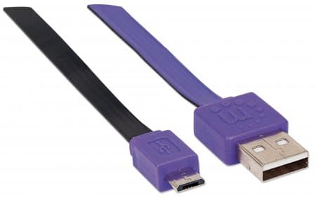 Manhattan - USB-kaapeli - Micro-USB Type B (uros) USB:hen (uros) - USB 2.0 - 1 m - muotoiltu, litteä - violetti/musta