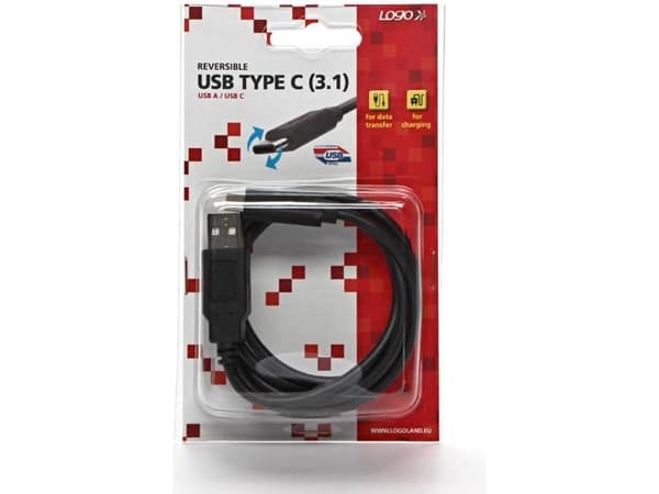 USB-kabellogo USB-A - USB-C 1 m Svart