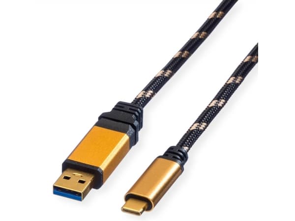 ROLINE USB 1m, 1 m, USB A, USB C, USB 3.2 Gen 2 (3.1 Gen 2), Hane/Hane, Svart, Guld