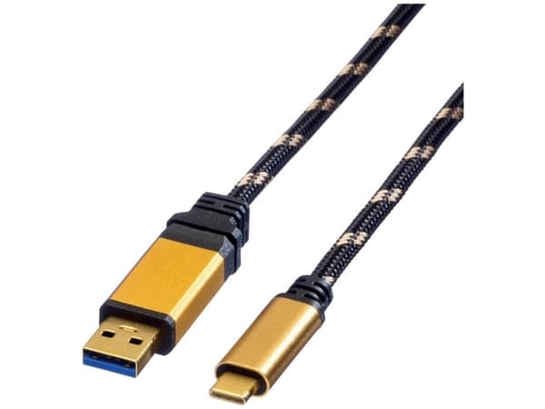 ROLINE USB 1m, 1 m, USB A, USB C, USB 3.2 Gen 2 (3.1 Gen 2), Hane/Hane, Svart, Guld