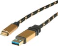 Miniatyrbild 1 av 4: ROLINE USB 1m, 1 m, USB A, USB C, USB 3.2 Gen 2 (3.1 Gen 2), Hane/Hane, Svart, Guld