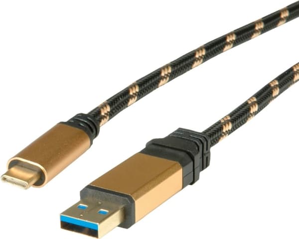 ROLINE USB 1m, 1 m, USB A, USB C, USB 3.2 Gen 2 (3.1 Gen 2), Hane/Hane, Svart, Guld