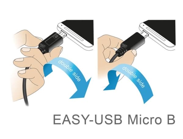 Delock - USB-kabel - USB (hane) rak till mikro-USB typ B (hane) vinklad - USB 2.0 - 2 m - reversibla kontakter - svart