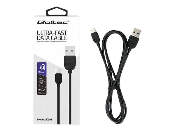 Qoltec - USB-kabel - 24 pin USB-C (han) till USB (han) - 1,2 m - sort