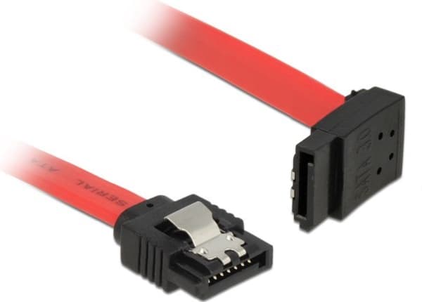 Delock - SATA-kabel - Serial ATA 150/300/600 - SATA (hane) till SATA (hane) - 50 cm - sprintlåsning, vänstervinklad kontakt - röd