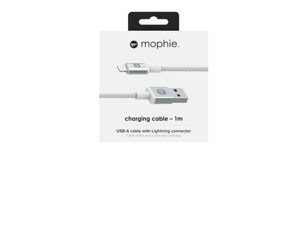 mophie 409903213, 1 m, Lightning, USB A, Hanstik, Hanstik, Vit