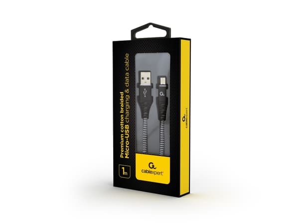Cablexpert Premium - USB-kabel - Micro-USB Type B (hane) till USB (hane) - USB 2.0 - 2.1 A - 1 m - vit, svart