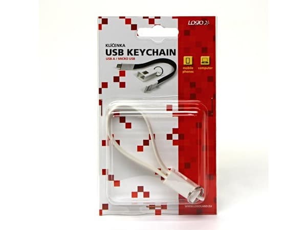Logo microUSB USB cable, key ring, white