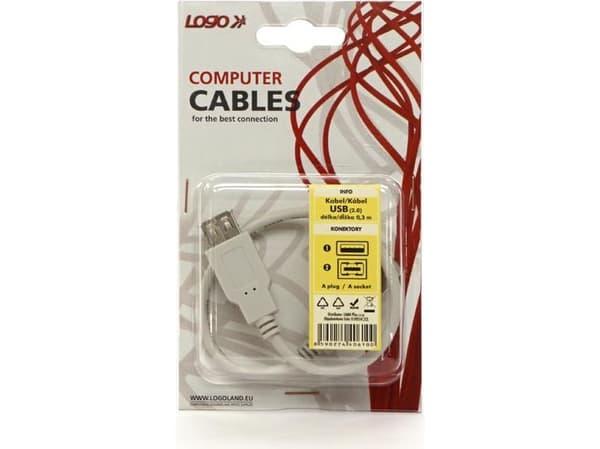 USB-kaapeli Logo USB A -> USB A (M/F) Harmaa 0.3m
