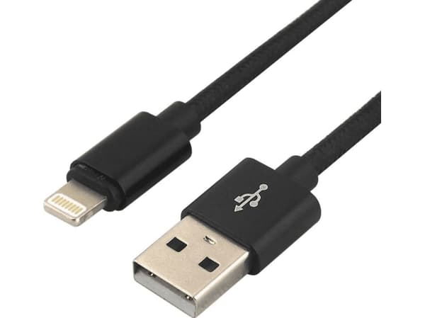 everActive USB Lightning-kabel 1m - svart, flätad, stöd för snabbladdning, 2,4A - CBB-1IB