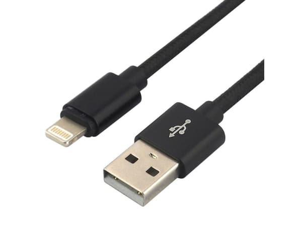 everActive USB Lightning-kabel 1m - svart, flätad, stöd för snabbladdning, 2,4A - CBB-1IB