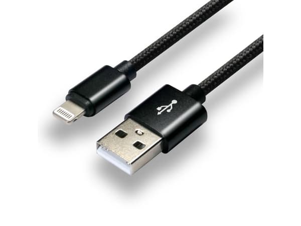 everActive USB Lightning-kabel 1m - svart, flätad, stöd för snabbladdning, 2,4A - CBB-1IB