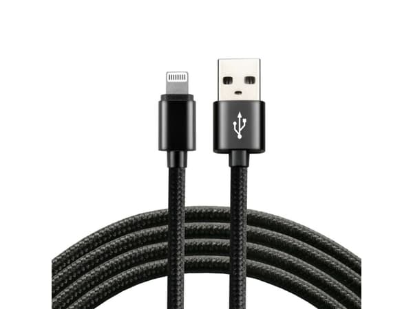 everActive USB Lightning-kabel 1m - svart, flätad, stöd för snabbladdning, 2,4A - CBB-1IB