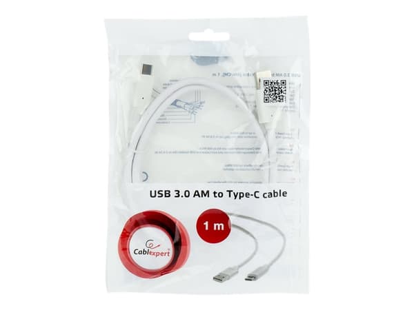 Cablexpert - USB-kabel - USB typ A (hane) till 24 pin USB-C (hane) - USB 3.1 - 3 A - 1 m - formpressad - vit