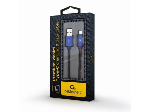 Cablexpert Premium jeans (denim) - USB-kaapeli - USB-C (han) til USB (han) - USB 2.0 - 2.1 A - 1 m - sininen