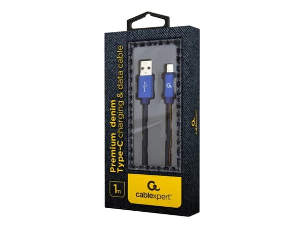 Cablexpert Premium jeans (denim) - USB-kabel - 24 pin USB-C (hane) till USB (hane) - USB 2.0 - 2.1 A - 1 m - blå
