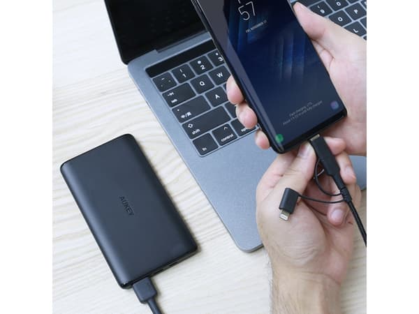 AUKEY CB-BAL5, 1,2 m, Lightning, USB C, Hankjønn, Hankjønn, Svart