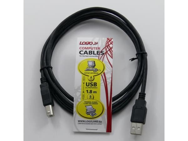 USB-kabellogo USB-A - USB-B 1,8 m Svart (30260)
