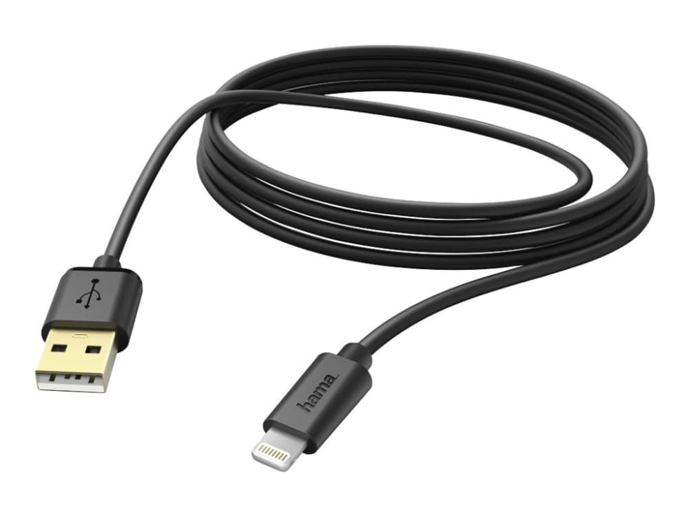 Hama Prime Line - Lightning-kabel - Lightning hane till USB hane - 3 m - svart - formpressad - för Apple iPad/iPhone/iPod (Lightning)