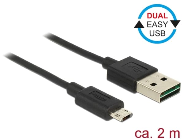 Delock EASY-USB - USB-kabel - mikro-USB typ B (hane) till USB (hane) - 2 m - svart