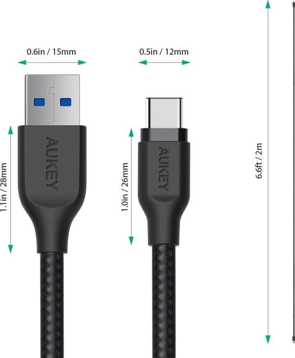 AUKEY CB-AC2, 2 m, USB A, USB C, USB 3.2 Gen 1 (3.1 Gen 1), Sort