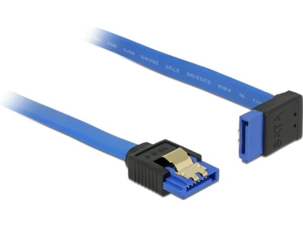 Delock - SATA-kabel - Serial ATA 150/300/600 - SATA (R) lige til SATA (R) op-vinklet - 30 cm - haspet - blå