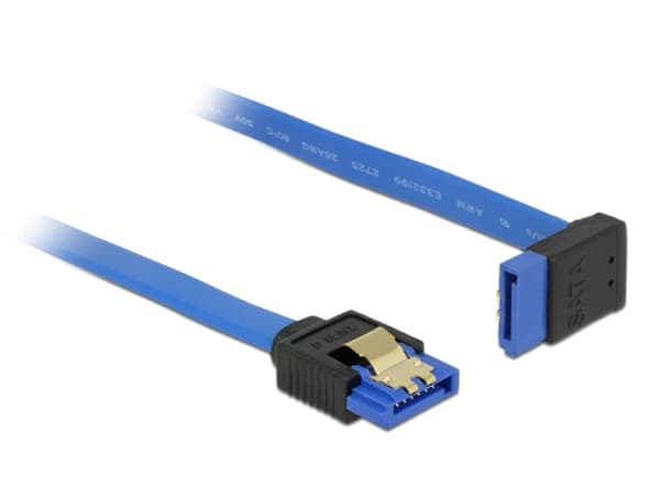 Delock - SATA-kabel - Serial ATA 150/300/600 - SATA (R) lige til SATA (R) op-vinklet - 30 cm - haspet - blå