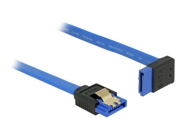 Delock - SATA-kabel - Serial ATA 150/300/600 - SATA (R) lige til SATA (R) op-vinklet - 30 cm - haspet - blå