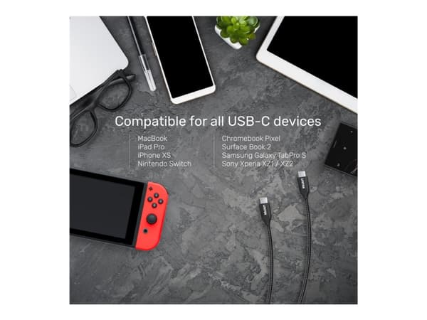 Unitek - USB-kabel - 24 pin USB-C (hane) till 24 pin USB-C (hane) - 20 V - 5 A - 2 m - Strömförsörjningsstöd - svart
