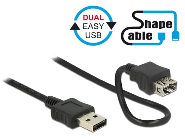 Delock EasyUSB ShapeCable - USB-förlängningskabel - USB (hona) till USB (hane) - USB 2.0 - 2 m - reversibla kontakter - svart