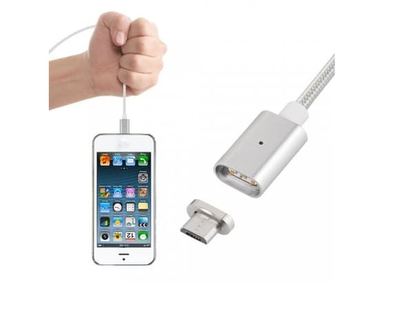 Maclean MCE160 Metal magnetic data cable 1m micro USB Quick & Fast Charge silver - IKKE med lightning adapter