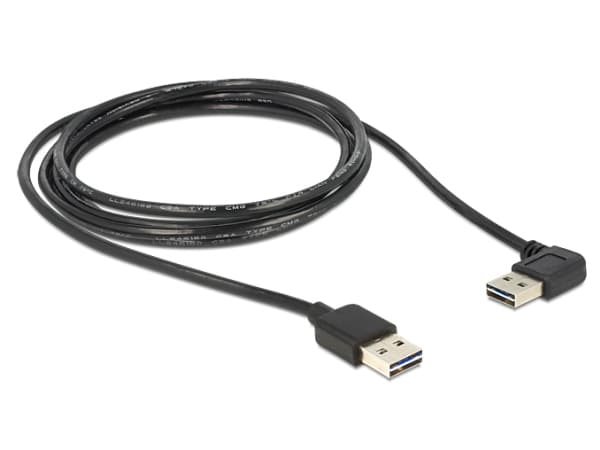 DeLOCK EASY-USB - USB-kabel - USB (han) til USB (han) - USB 2.0 - 3 m - 90° stikforbindelse - sort