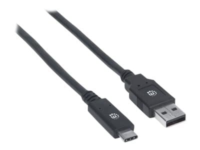 Manhattan USB-C to USB-A Cable, 2m, Male to Male, 5 Gbps (USB 3.2 Gen1 aka USB 3.0), 3A (fast charging), SuperSpeed USB, Black, Lifetime Warranty, Po
