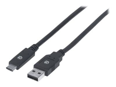 Manhattan USB-C to USB-A Cable, 2m, Male to Male, 5 Gbps (USB 3.2 Gen1 aka USB 3.0), 3A (fast charging), SuperSpeed USB, Black, Lifetime Warranty, Po