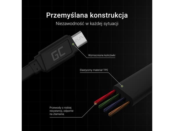 Green Cell - USB-kabel - mikro-USB typ B (hane) till USB (hane) - 25 cm - platt - svart