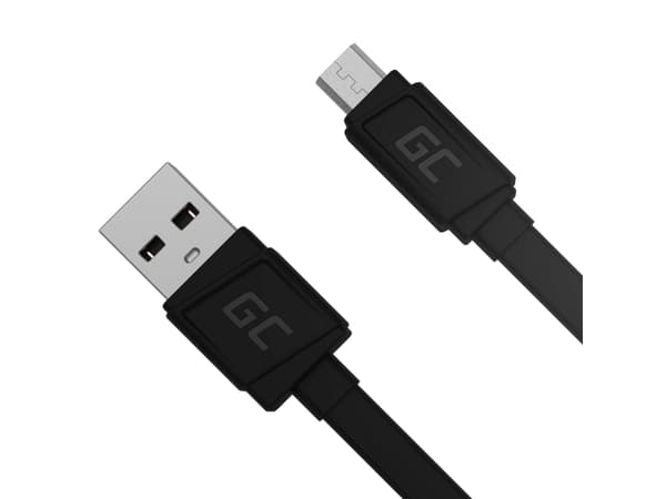 Green Cell - USB-kabel - mikro-USB typ B (hane) till USB (hane) - 25 cm - platt - svart