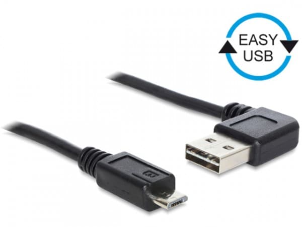 Delock Easy - USB-kaapeli - USB (uros) vasen/oikea kulma, käännettävissä Micro-USB Type B (uros) suoraksi - USB 2.0 - 50 cm - musta - musta