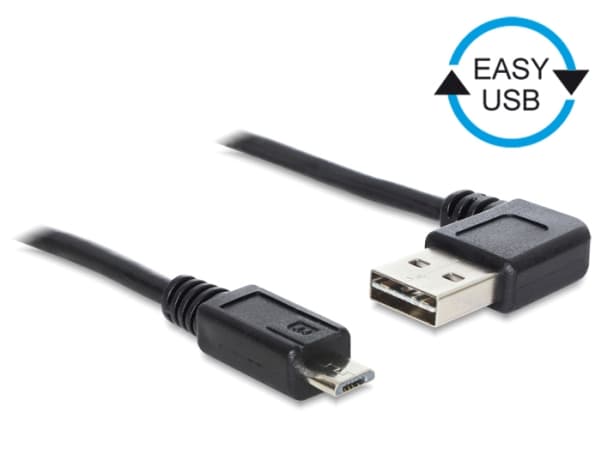 Delock Easy - USB-kaapeli - USB (uros) vasen/oikea kulma, käännettävissä Micro-USB Type B (uros) suoraksi - USB 2.0 - 50 cm - musta - musta