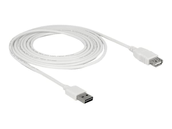 Delock Easy - USB-forlengelseskabel - USB (hann) reversibel til USB (hunn) - USB 2.0 - 3 m - hvit