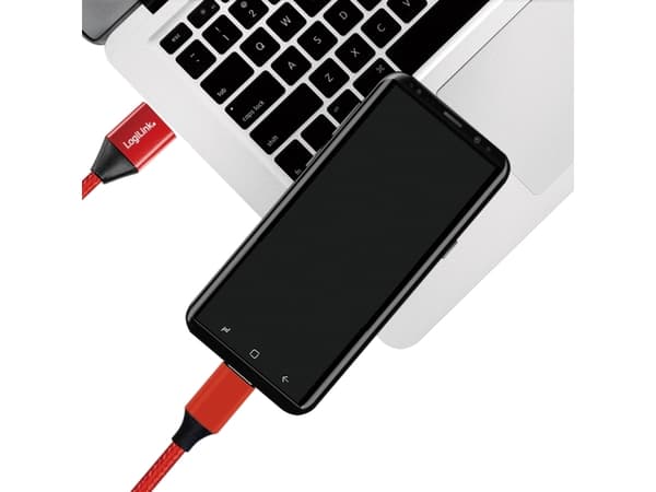 LogiLink CU0148, 1 m, USB A, USB C, USB 2.0, 0,48 Gbit/s, Svart, Röd