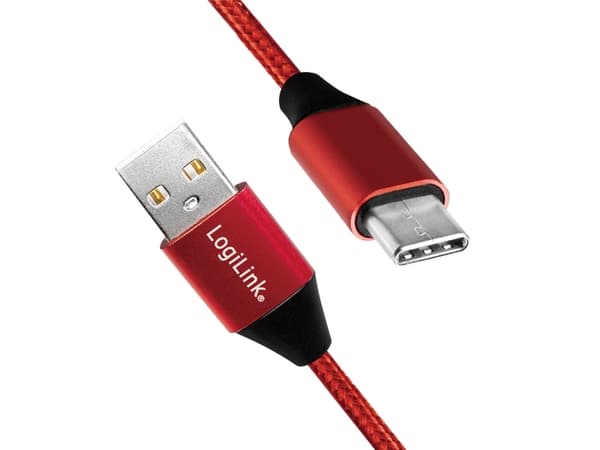 LogiLink CU0148, 1 m, USB A, USB C, USB 2.0, 0,48 Gbit/s, Svart, Röd